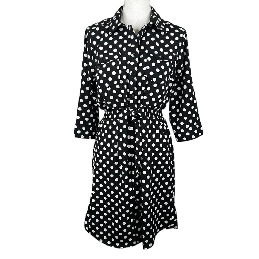 Millennium Black & White‎ Polka Dot Front Tie Midi Dress Size Small